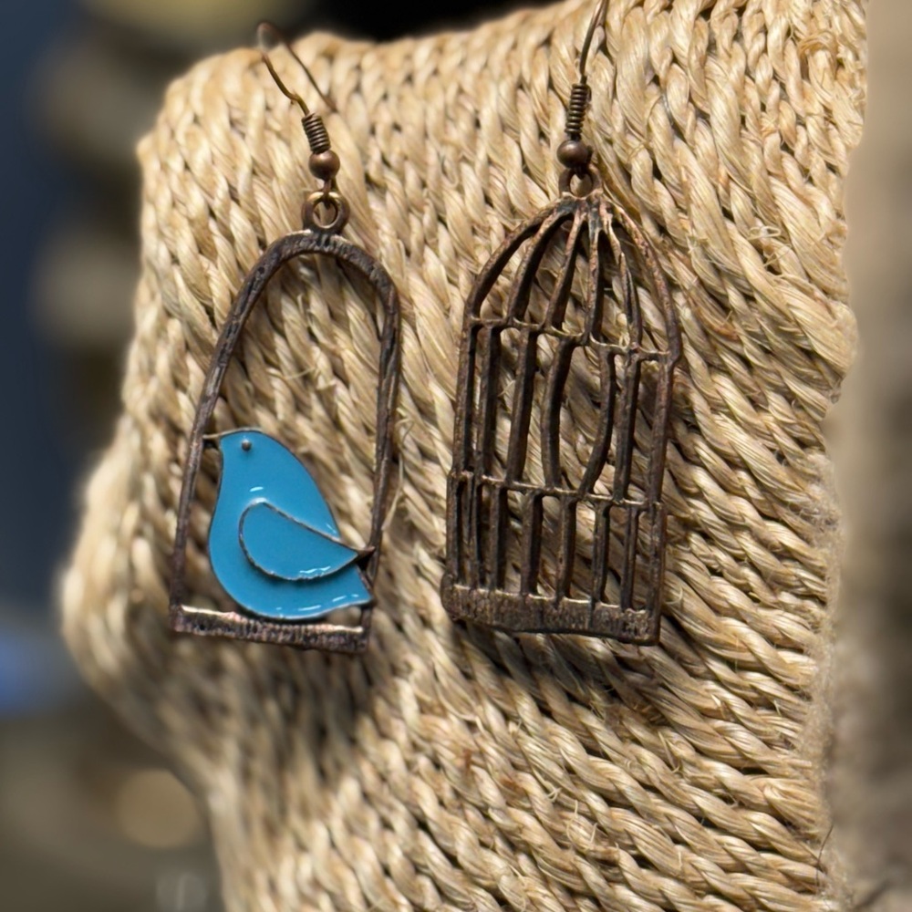 Bird Cage Earrings with Blue Accent
